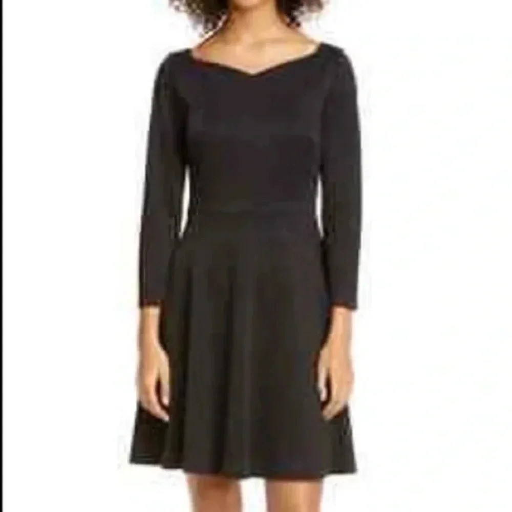 Kate Spade Black Fit Flare Dress Size 0 Sweetheart Neck Cocktail Party Dress